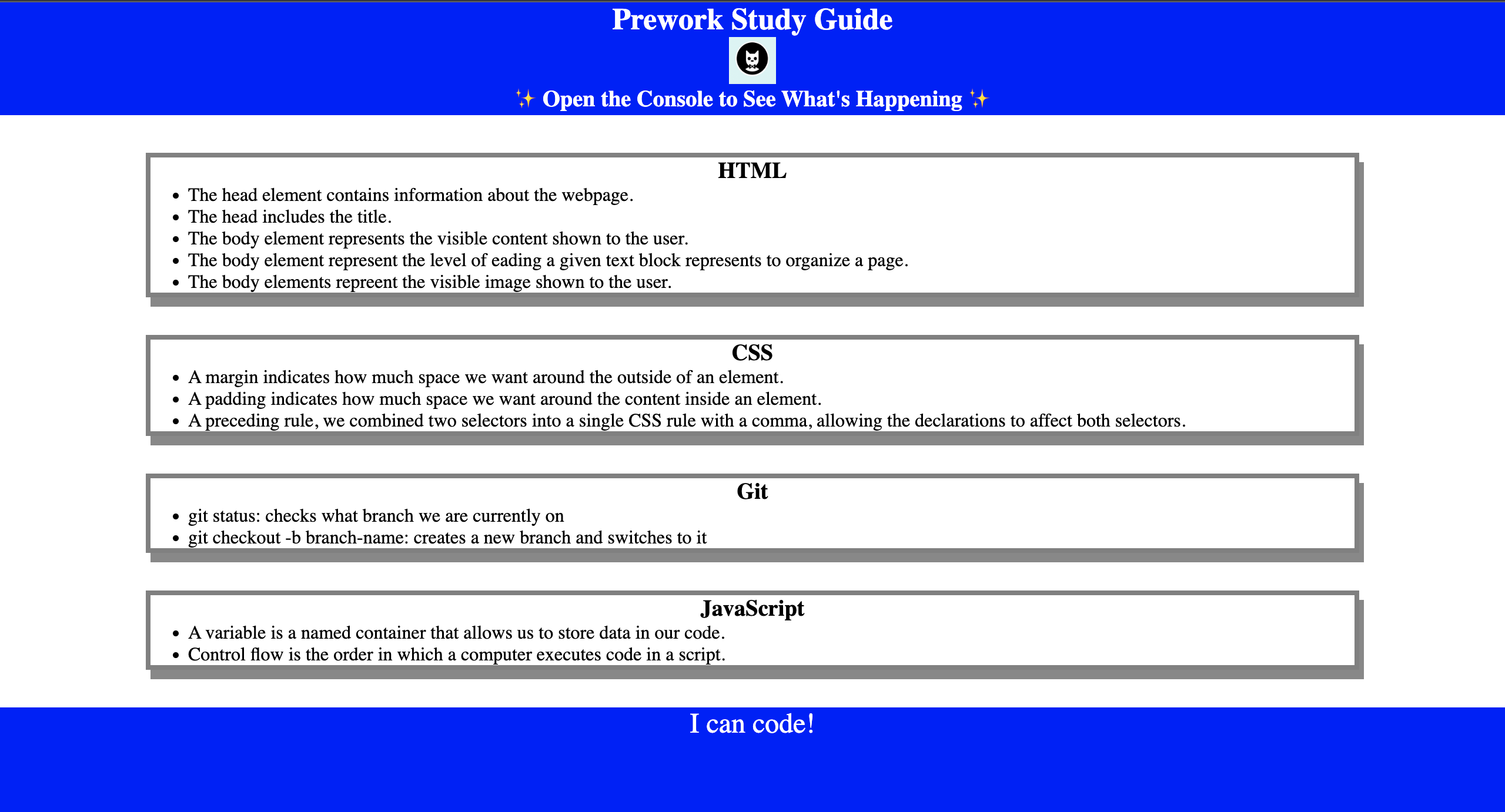 prework study guide